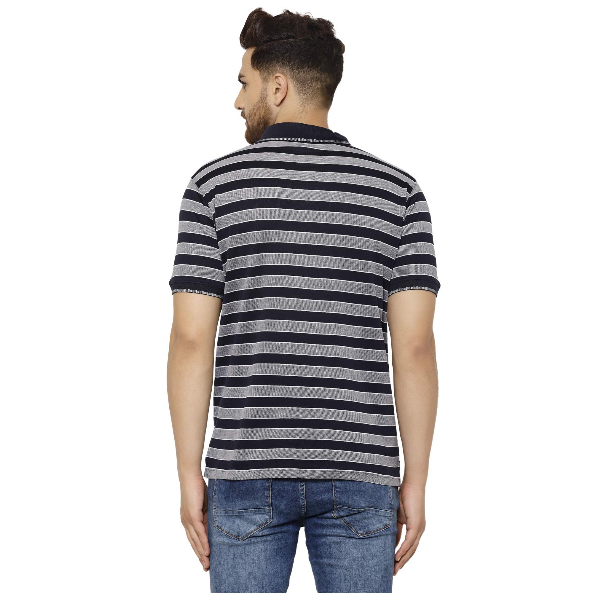 Eppe Men's Cotton Striped Polo T-Shirt – Navy Blue & Grey