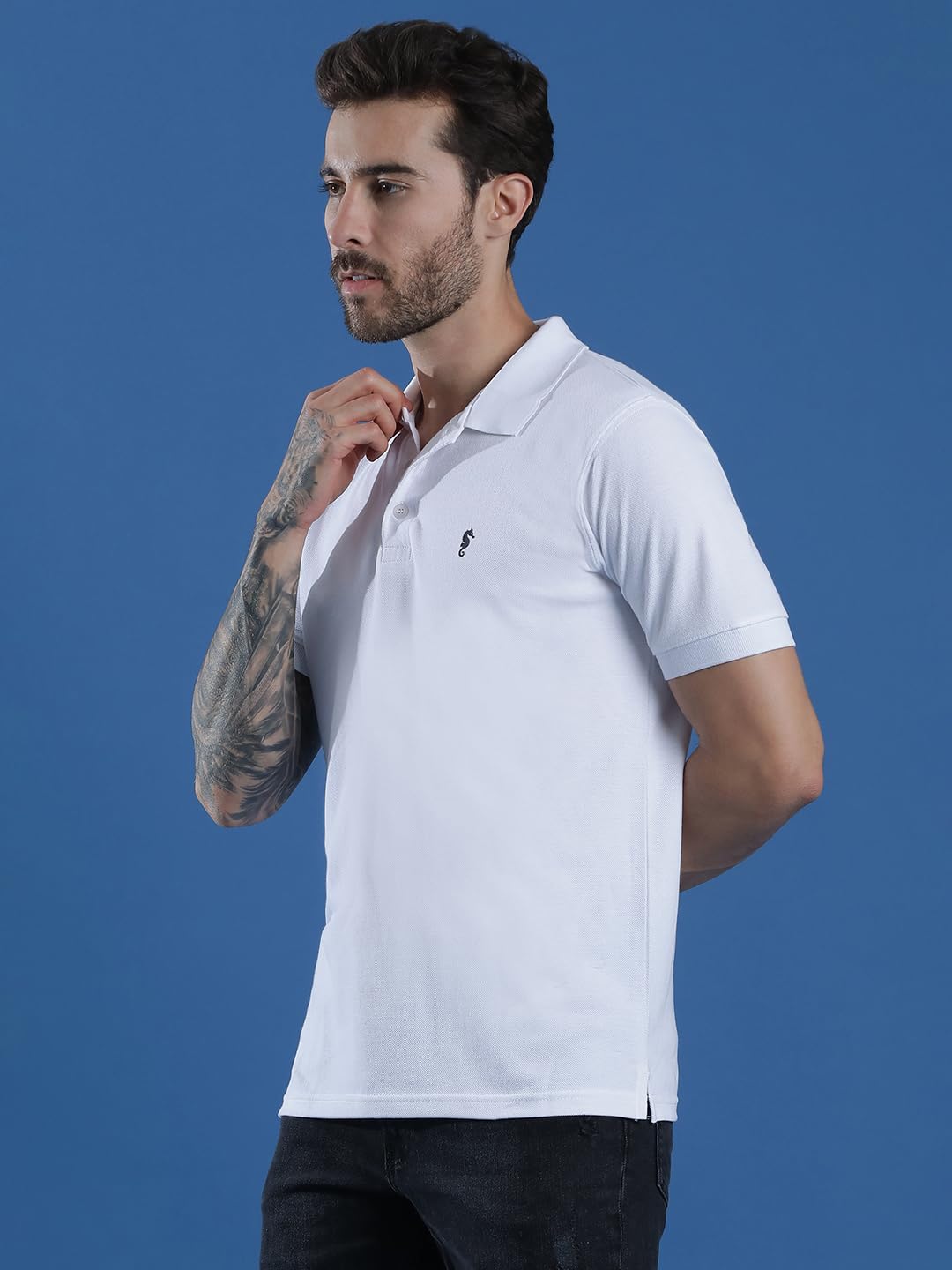Men Polo Collar Casual Half Sleeve Textured T-Shirt