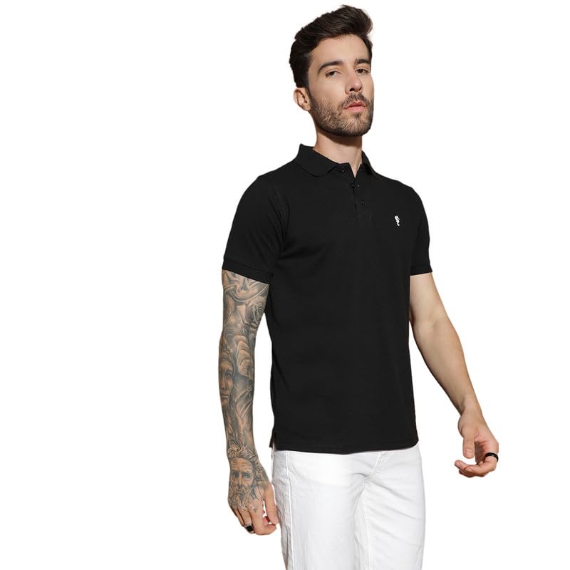 Men Polo Collar Casual Half Sleeve Textured T-Shirt