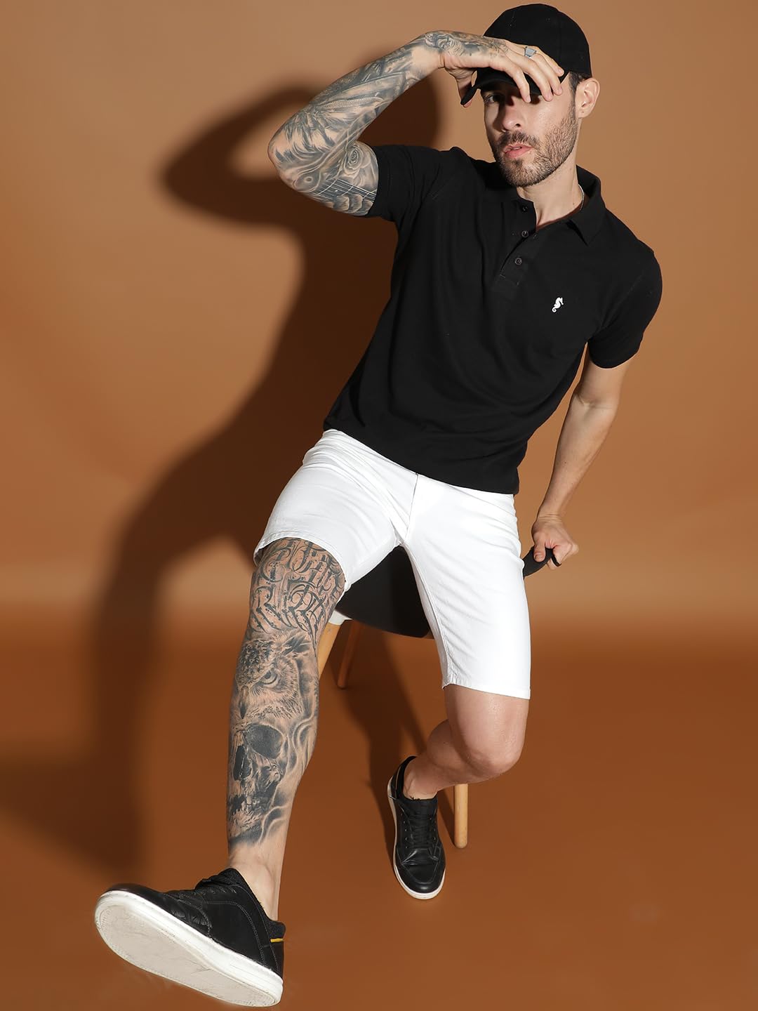 Men Polo Collar Casual Half Sleeve Textured T-Shirt