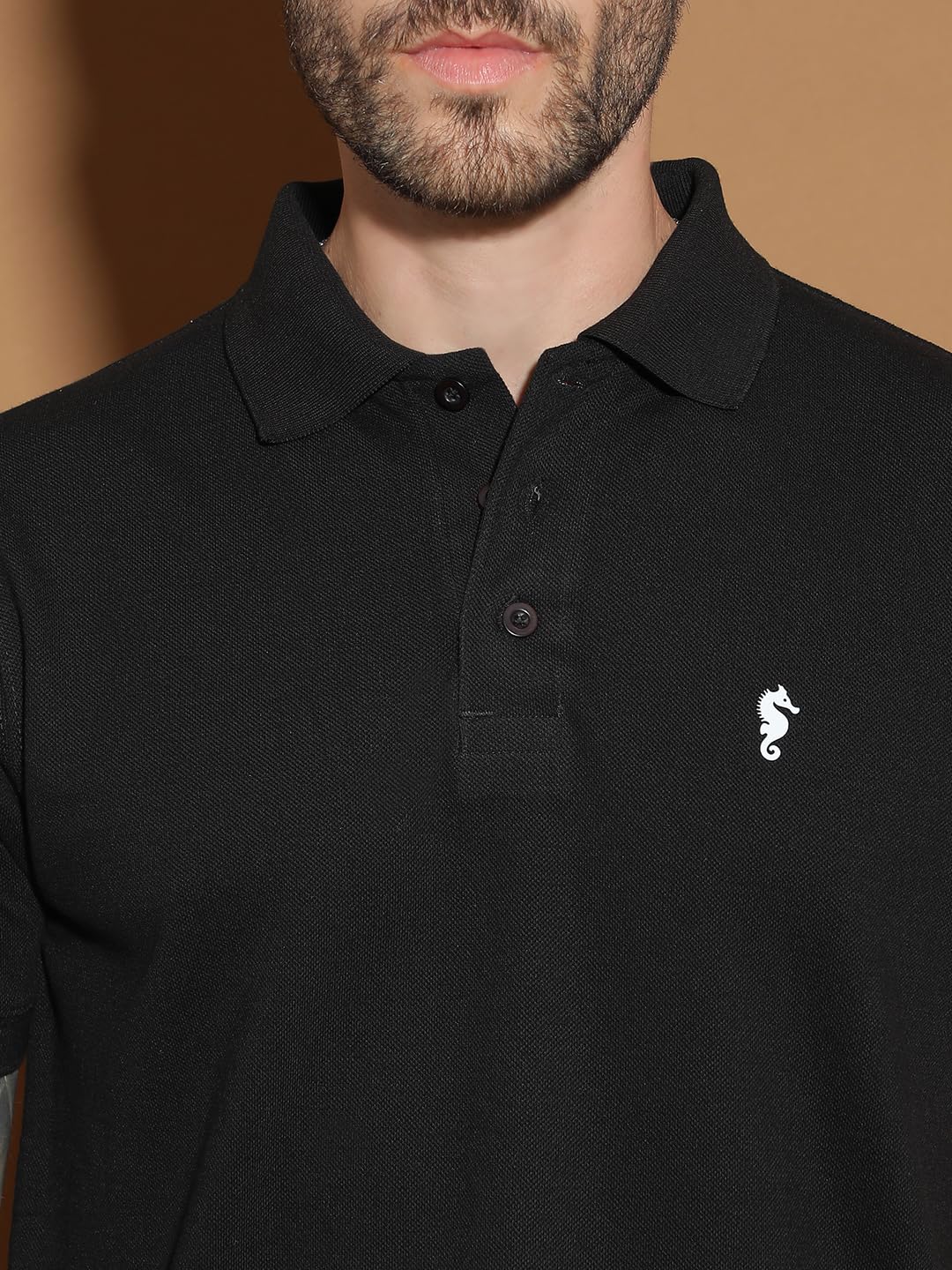 Men Polo Collar Casual Half Sleeve Textured T-Shirt