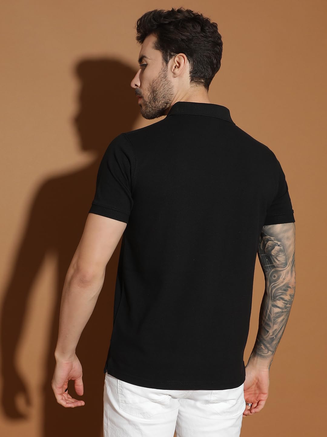 Men Polo Collar Casual Half Sleeve Textured T-Shirt