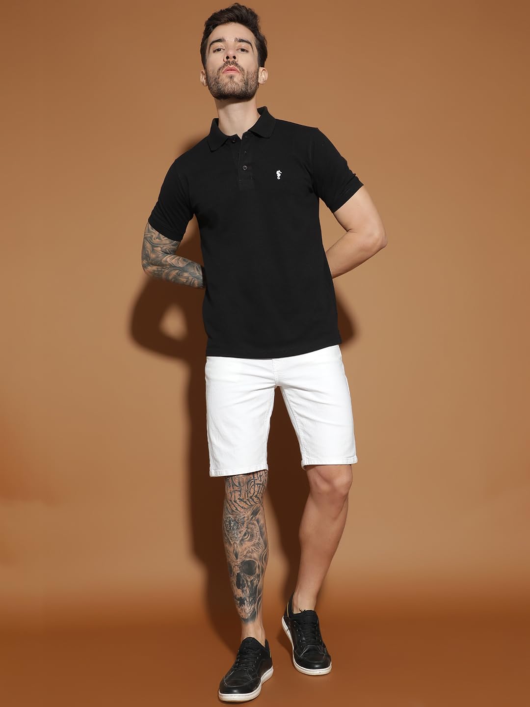 Men Polo Collar Casual Half Sleeve Textured T-Shirt