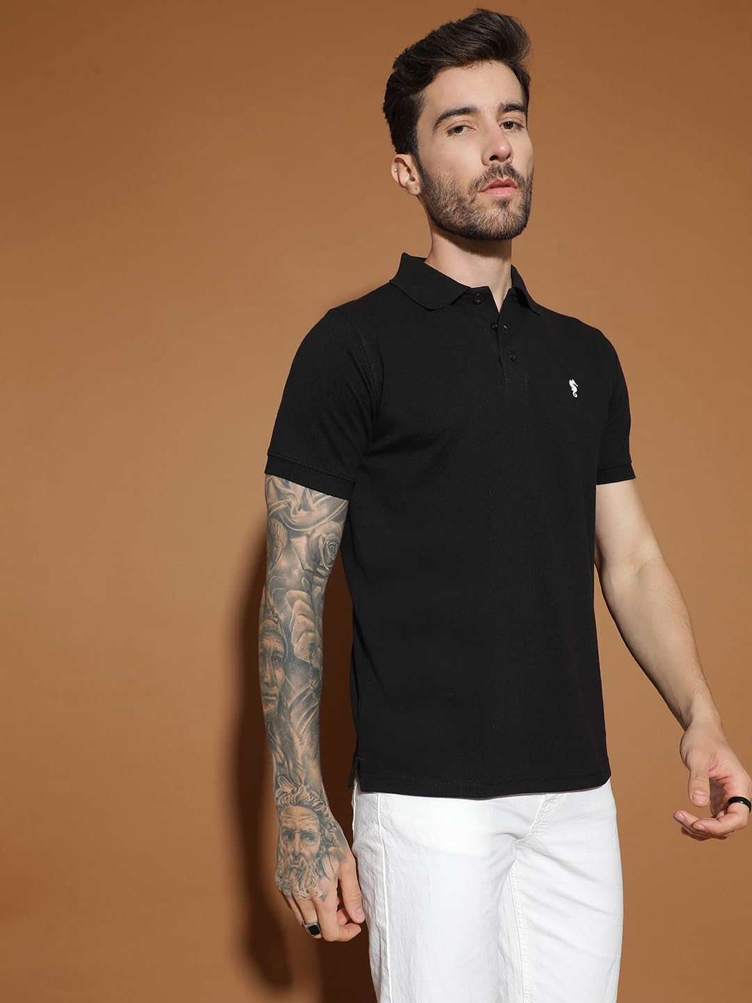Men Polo Collar Casual Half Sleeve Textured T-Shirt