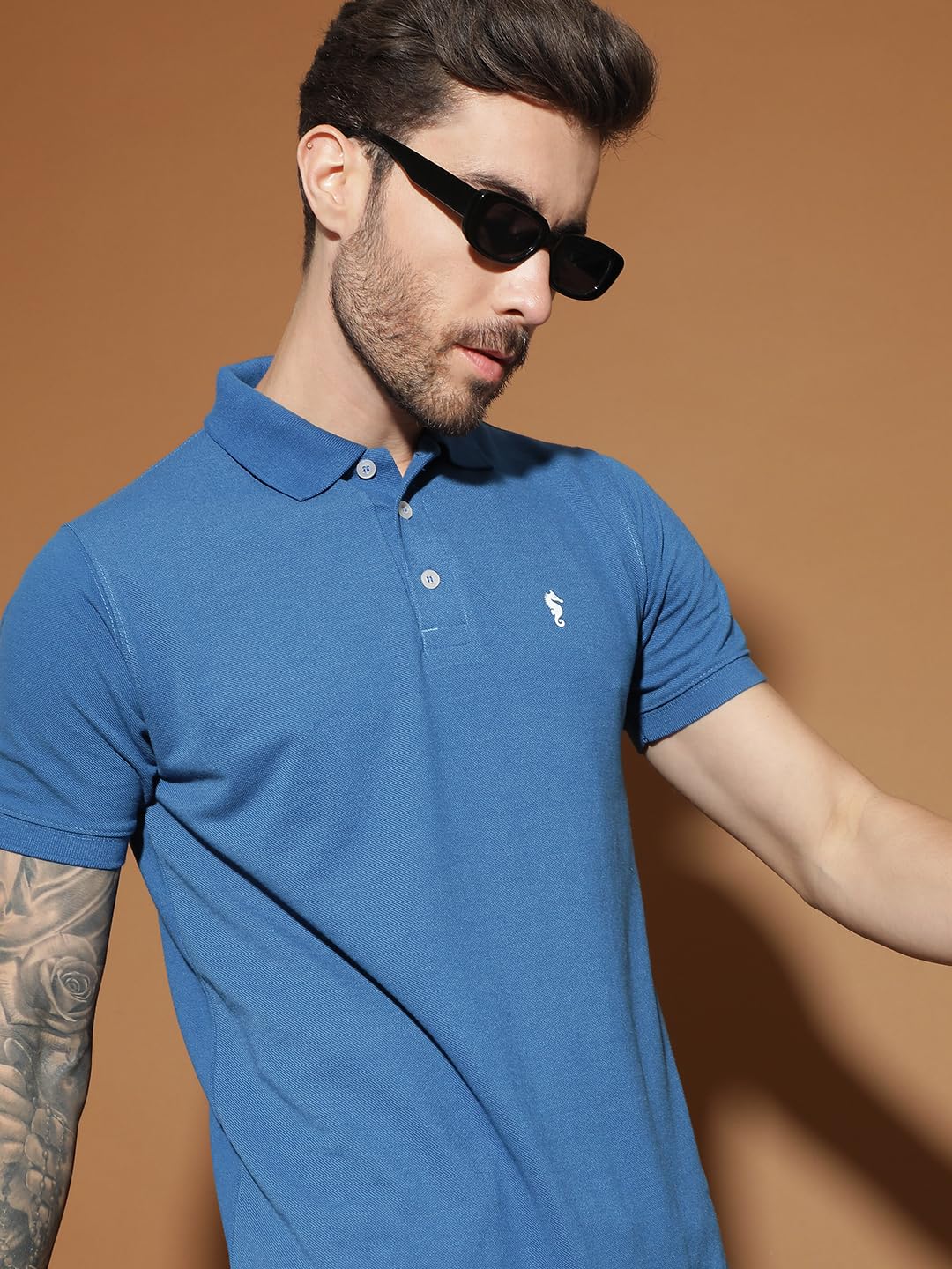 Men Polo Collar Casual Half Sleeve Textured T-Shirt