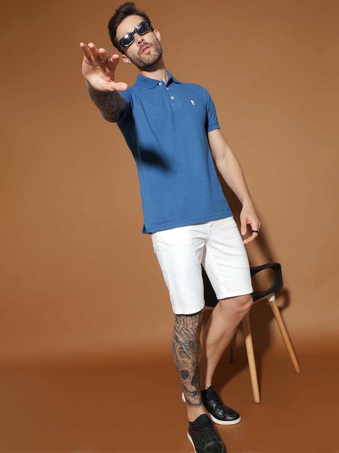 Men Polo Collar Casual Half Sleeve Textured T-Shirt