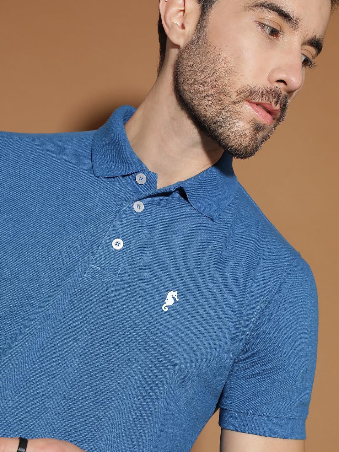 Men Polo Collar Casual Half Sleeve Textured T-Shirt
