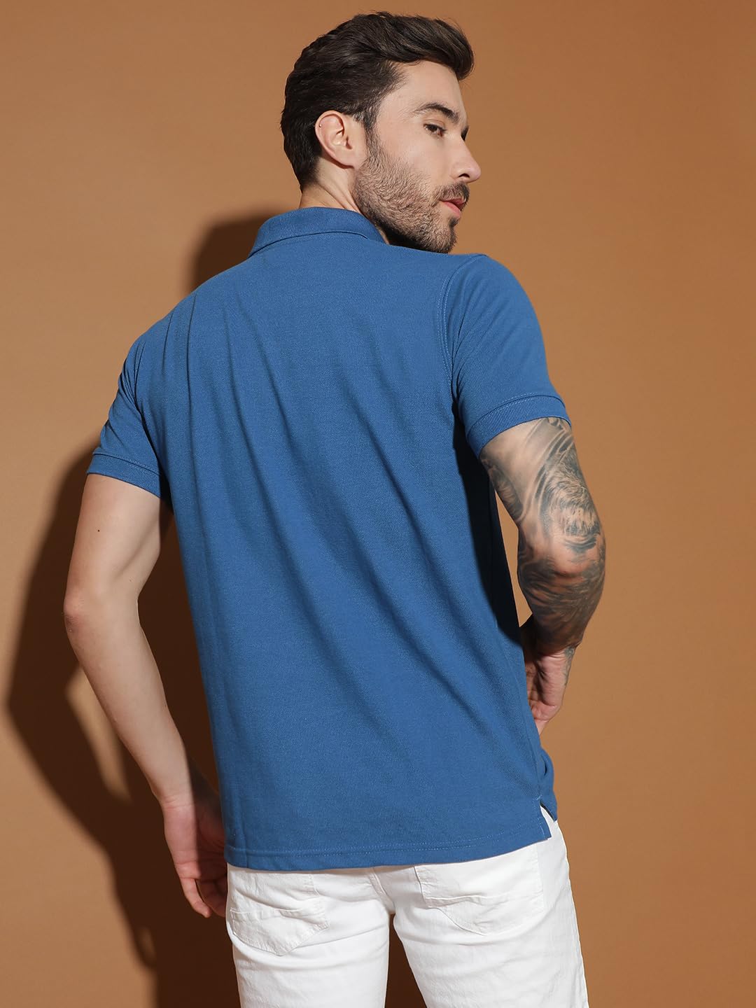 Men Polo Collar Casual Half Sleeve Textured T-Shirt