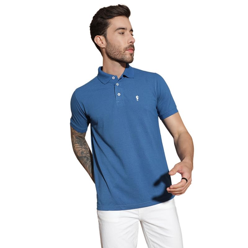 Men Polo Collar Casual Half Sleeve Textured T-Shirt