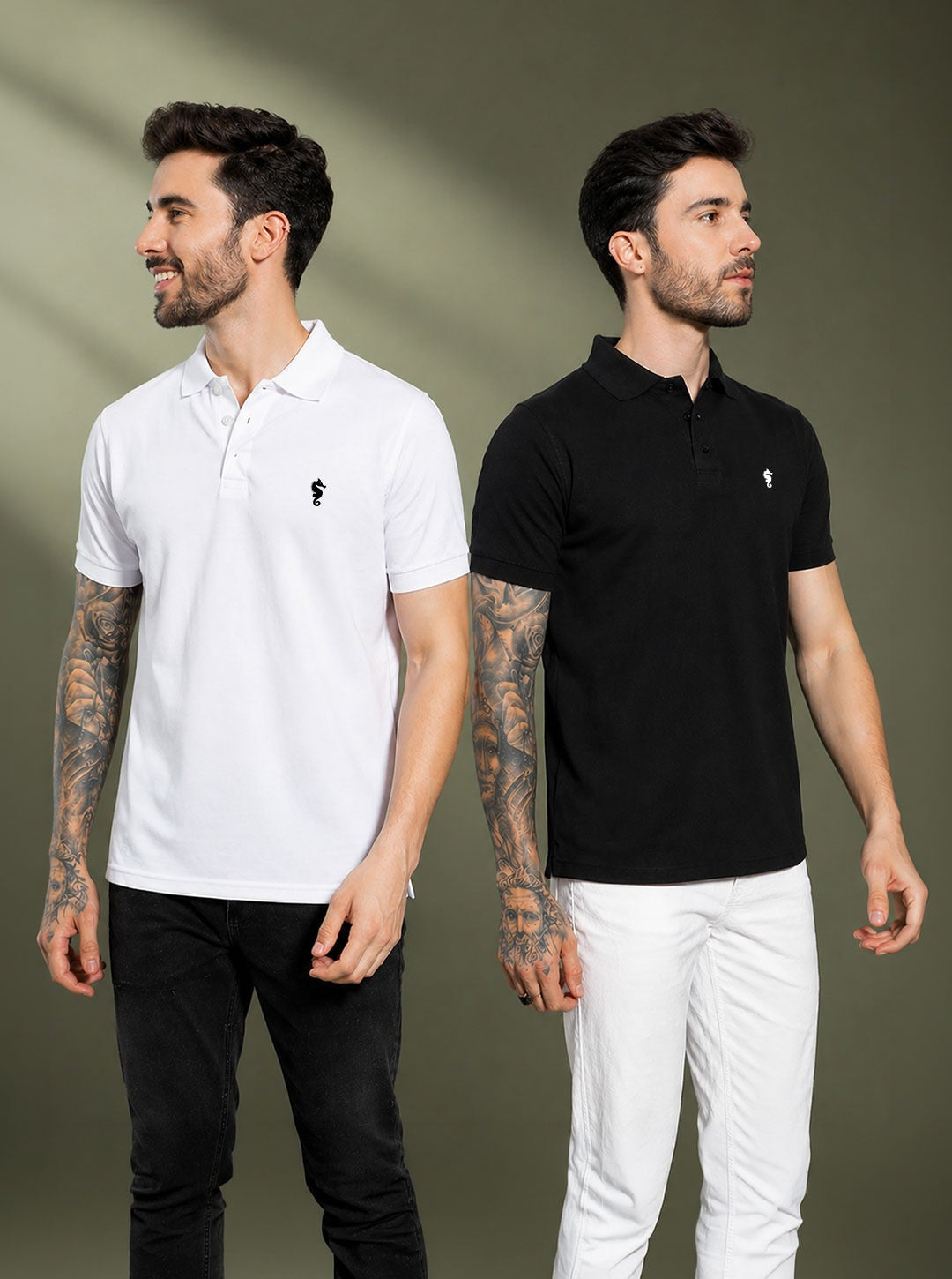Men’s Textured Polo Collar T-Shirt Combo (Pack of 2)