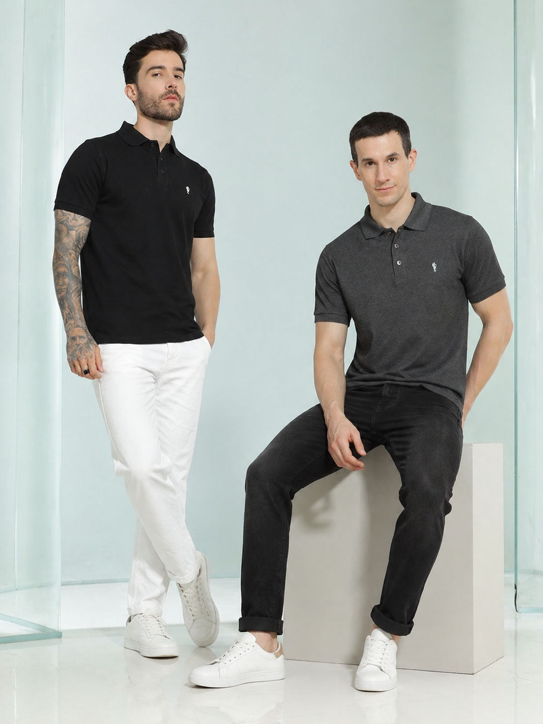 Men’s Textured Polo Collar T-Shirt Combo (Pack of 2)