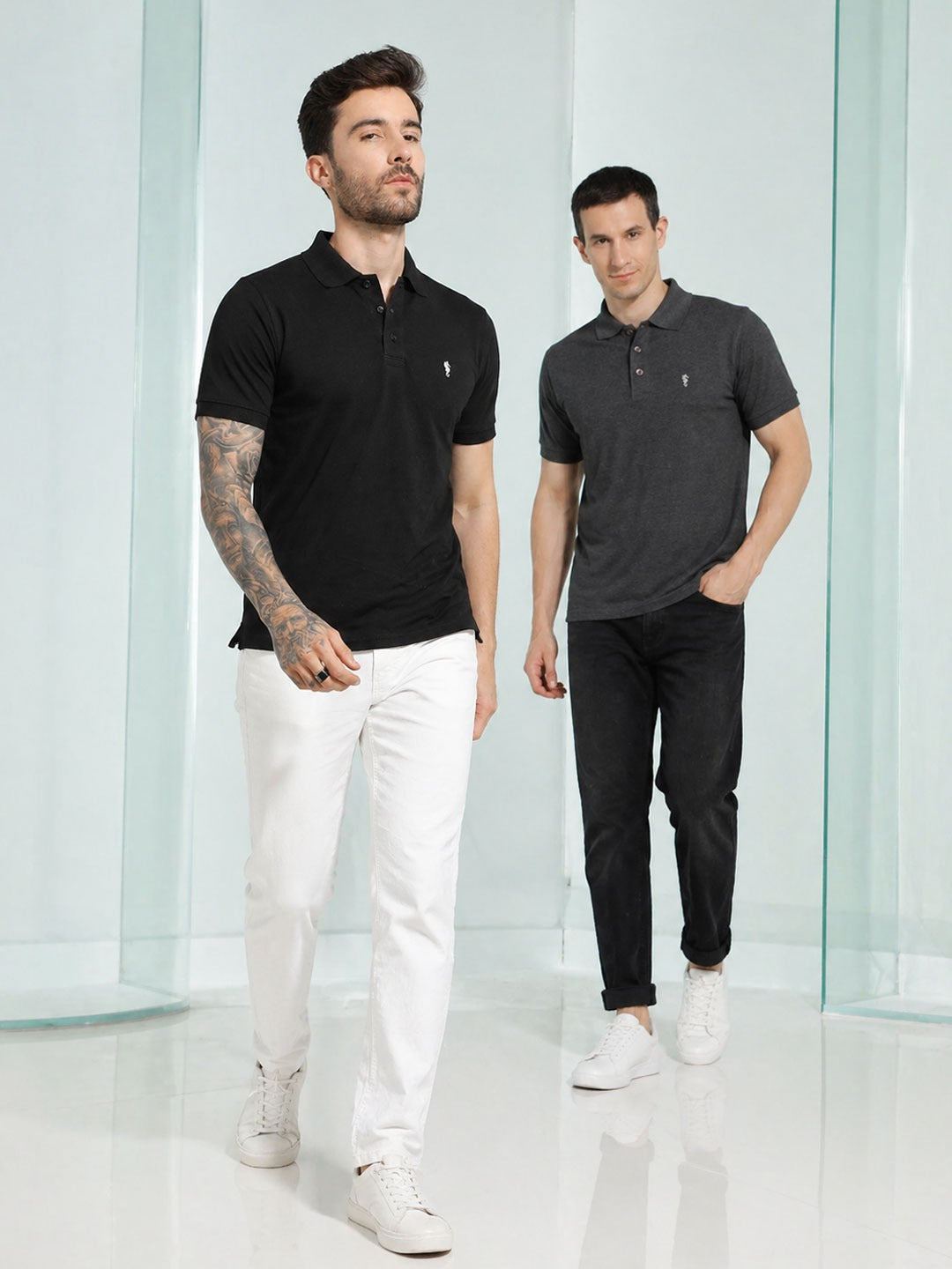 Men’s Textured Polo Collar T-Shirt Combo (Pack of 2)
