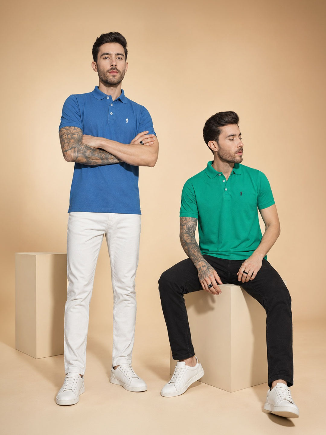 Men’s Textured Polo Collar T-Shirt Combo (Pack of 2)