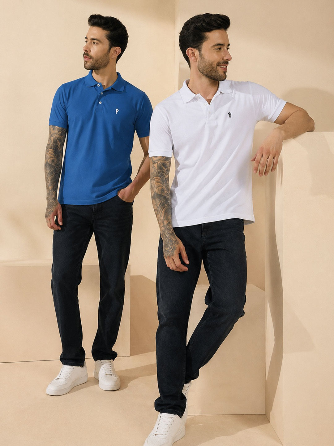 Men’s Textured Polo Collar T-Shirt Combo (Pack of 2)