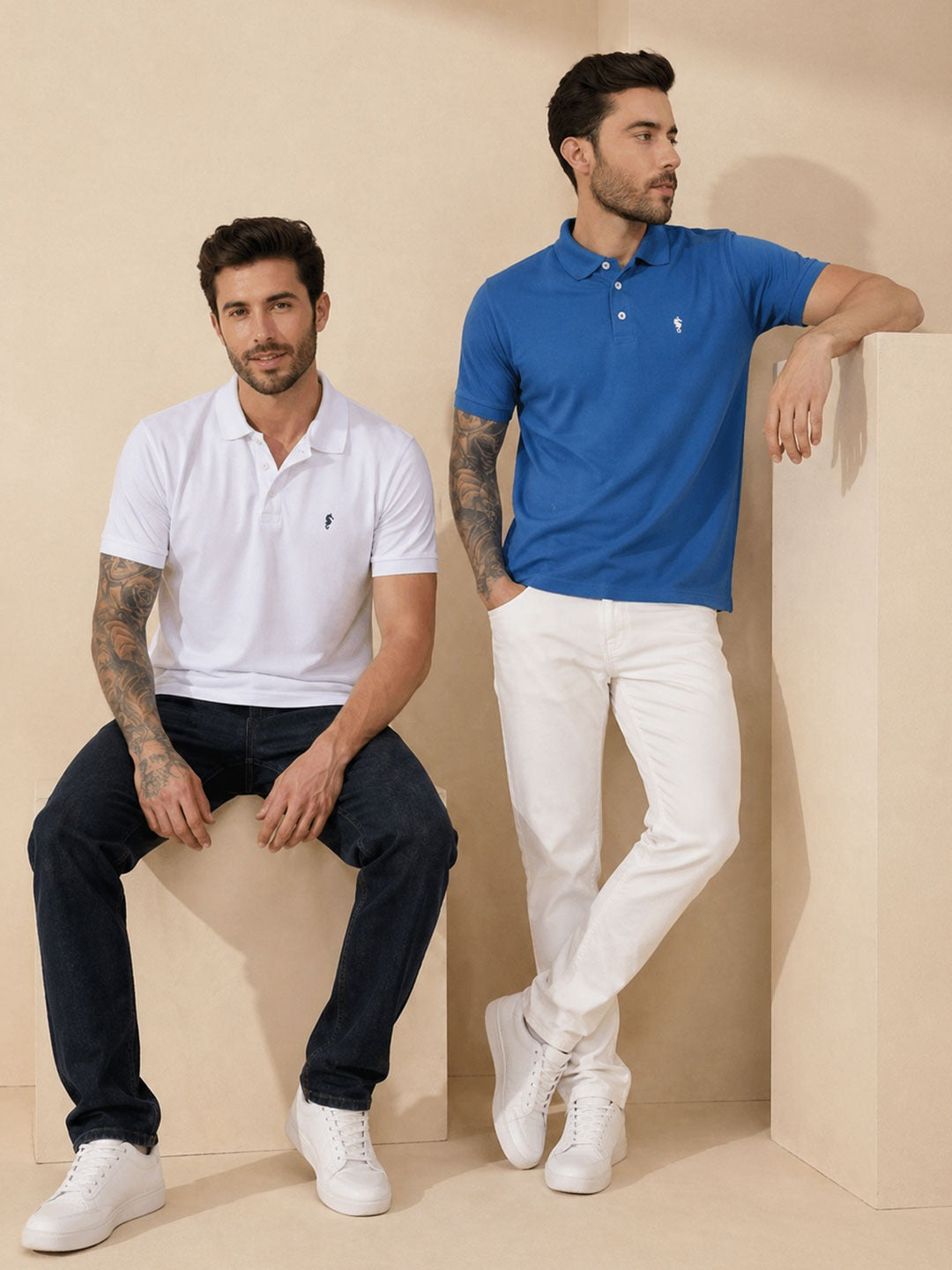 Men’s Textured Polo Collar T-Shirt Combo (Pack of 2)