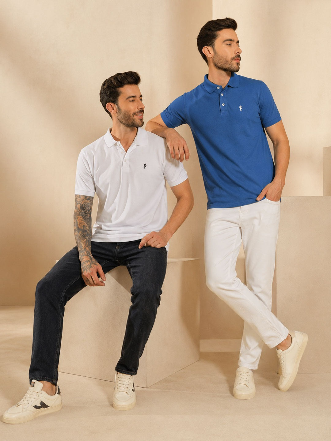 Men’s Textured Polo Collar T-Shirt Combo (Pack of 2)