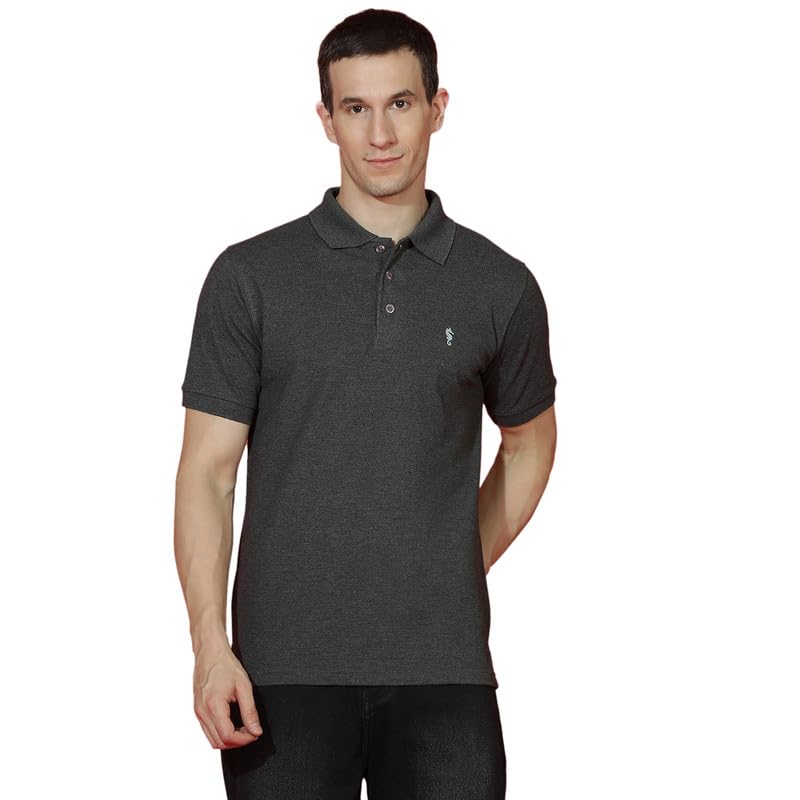 Men Polo Collar Casual Half Sleeve Textured T-Shirt
