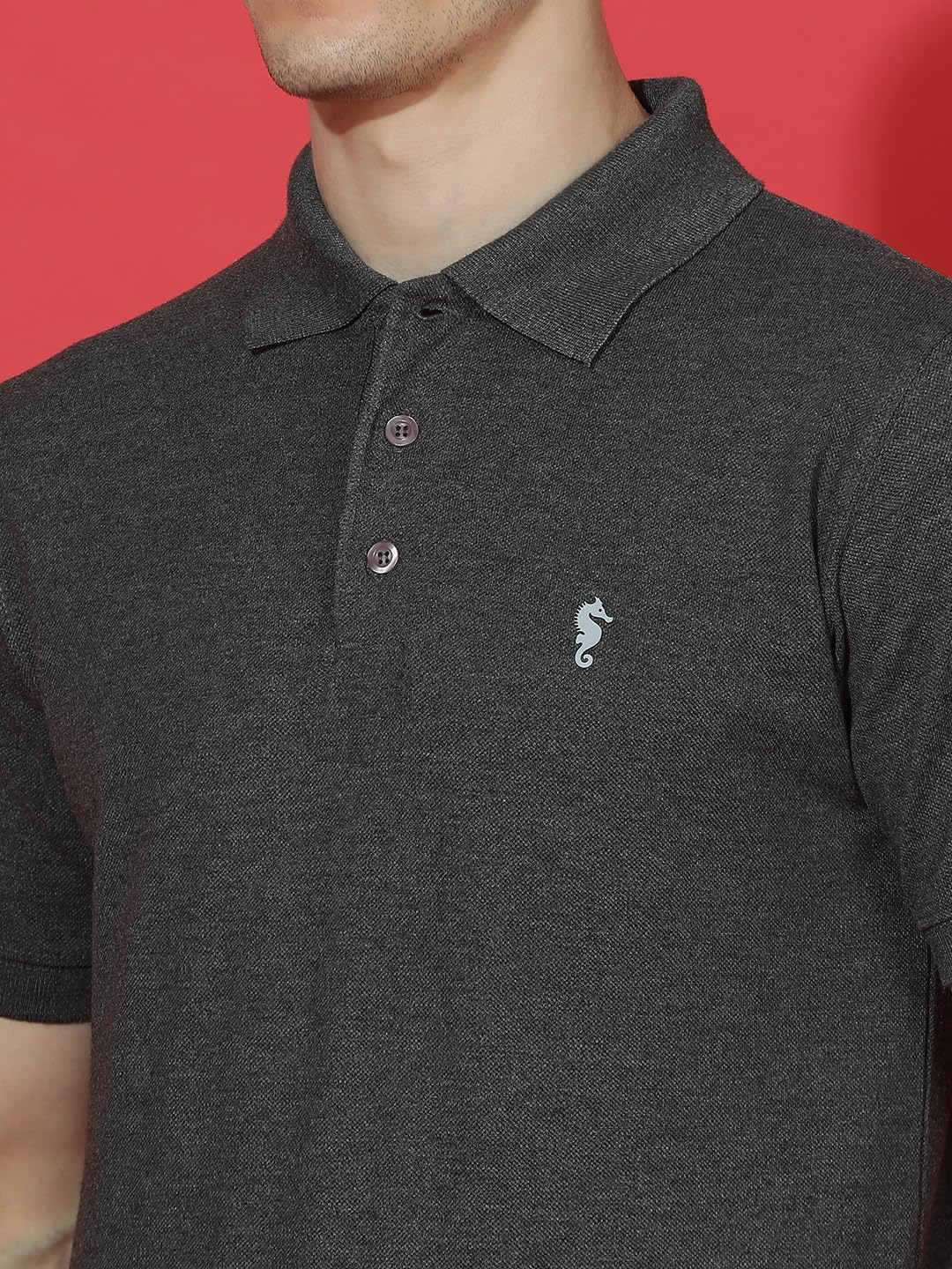 Men Polo Collar Casual Half Sleeve Textured T-Shirt