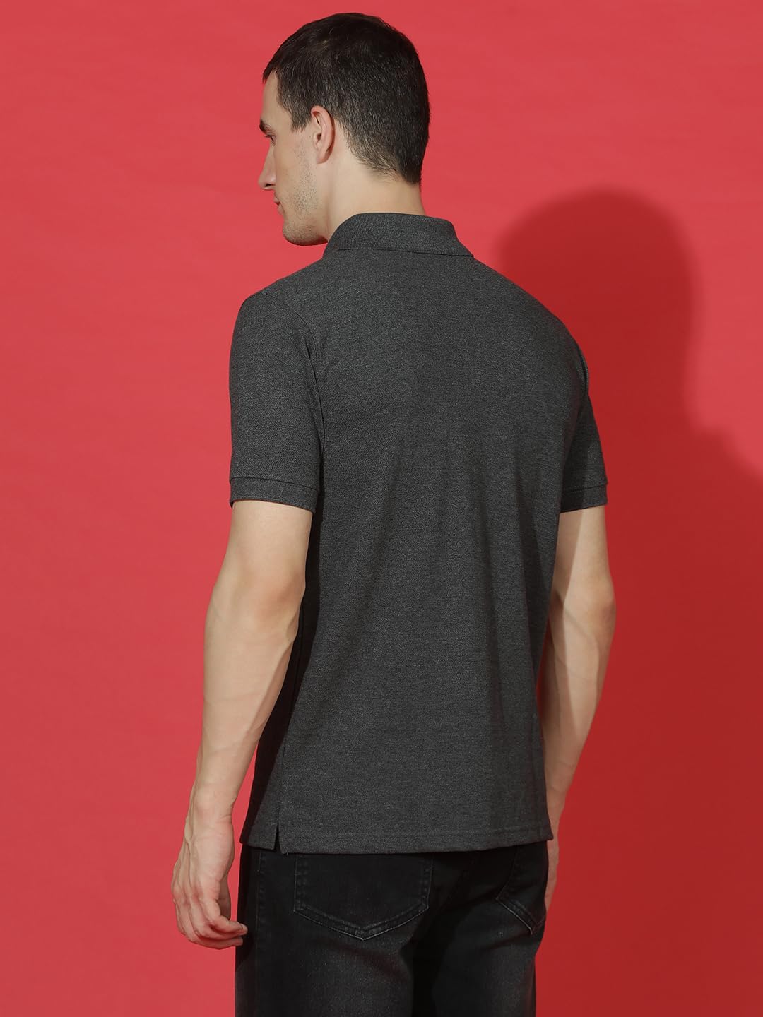 Men Polo Collar Casual Half Sleeve Textured T-Shirt