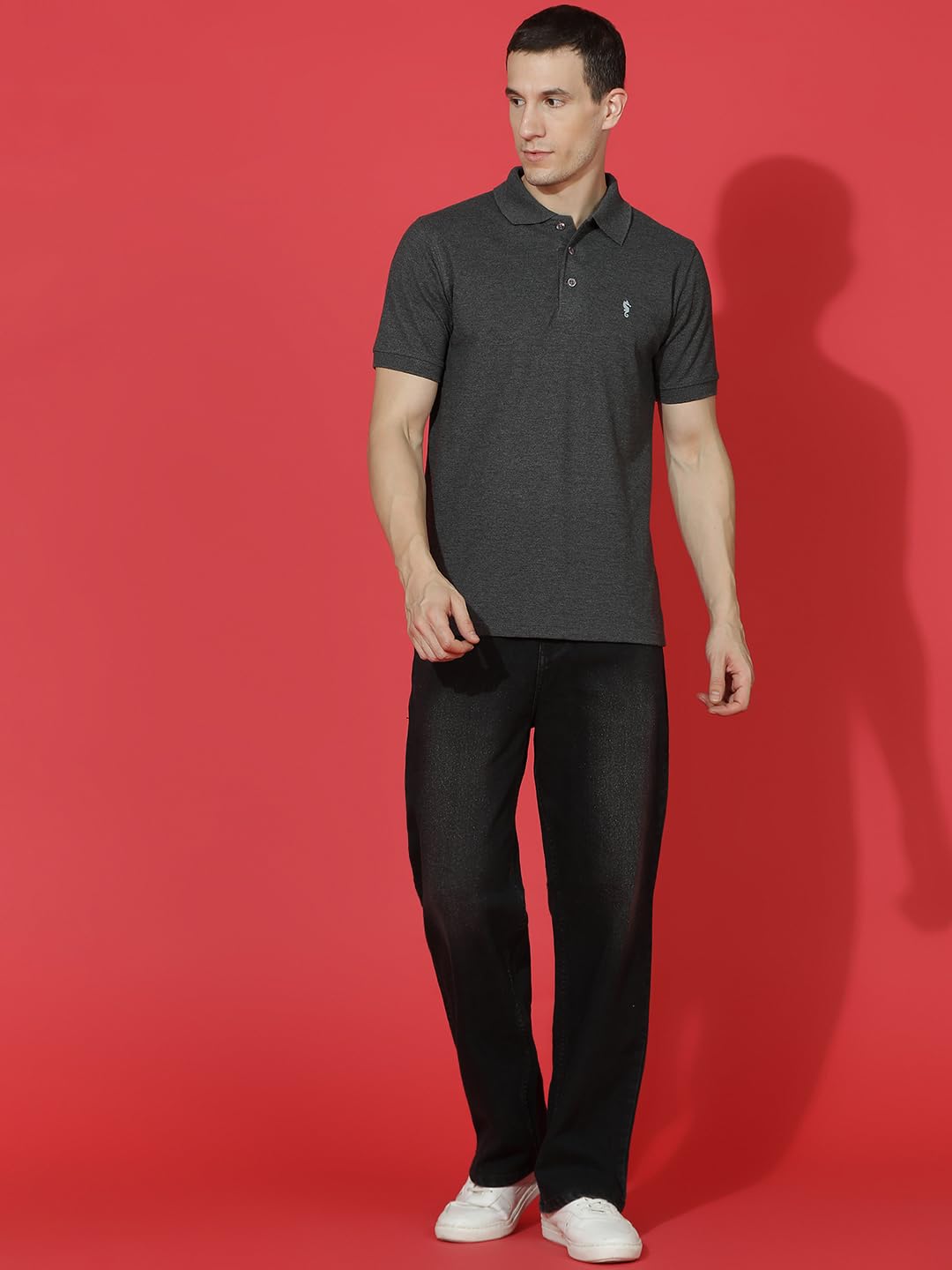 Men Polo Collar Casual Half Sleeve Textured T-Shirt