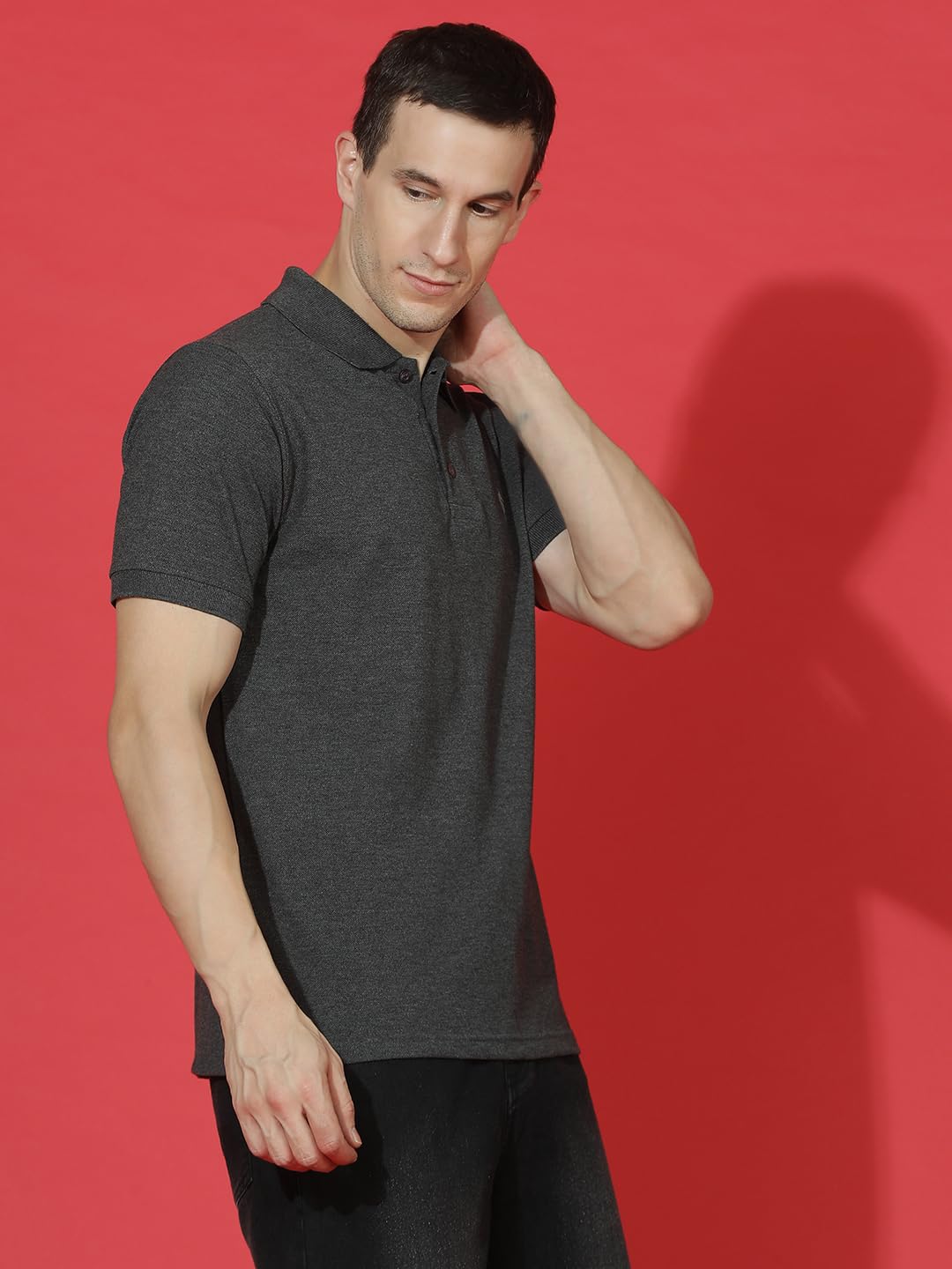 Men Polo Collar Casual Half Sleeve Textured T-Shirt