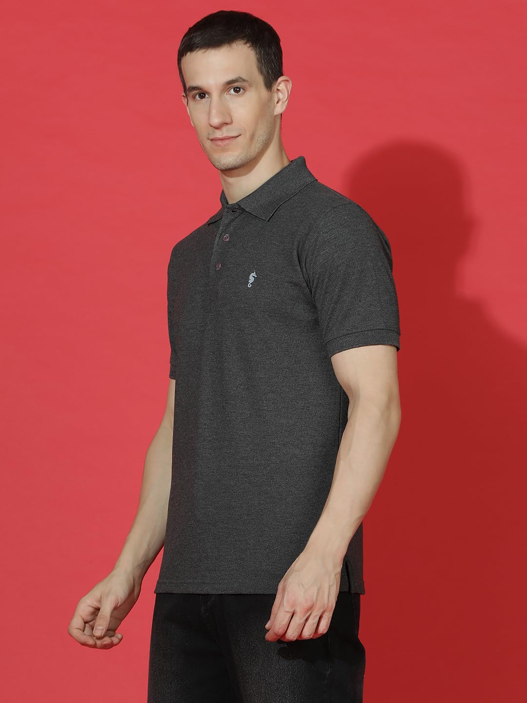 Men Polo Collar Casual Half Sleeve Textured T-Shirt
