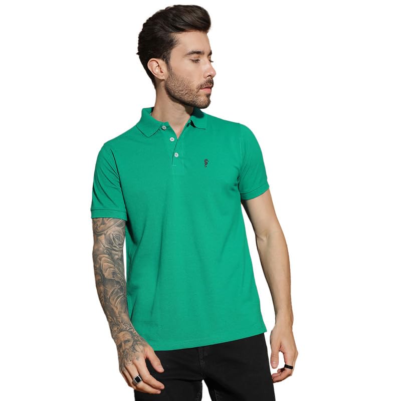 Men Polo Collar Casual Half Sleeve Textured T-Shirt