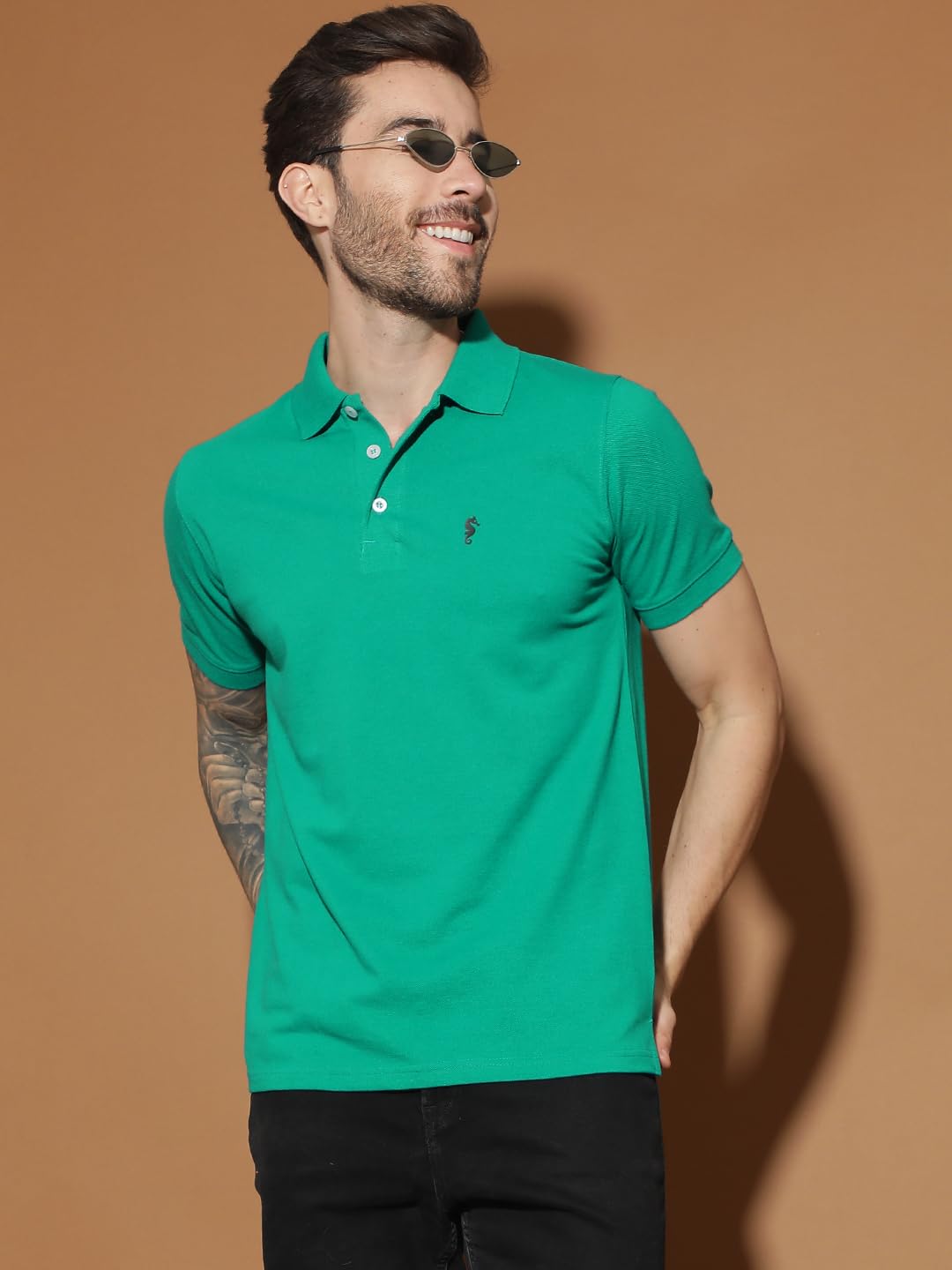 Men Polo Collar Casual Half Sleeve Textured T-Shirt