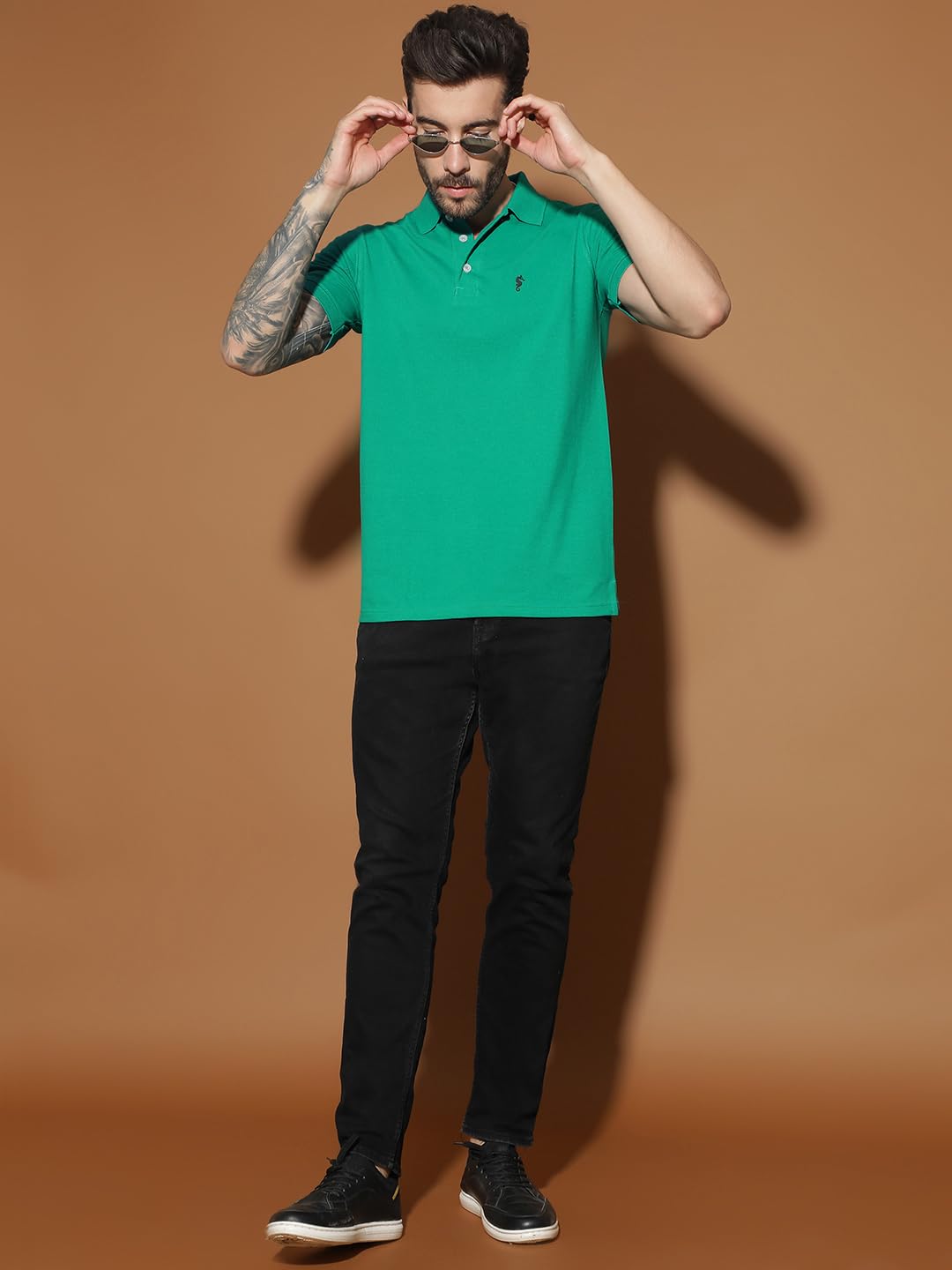 Men Polo Collar Casual Half Sleeve Textured T-Shirt