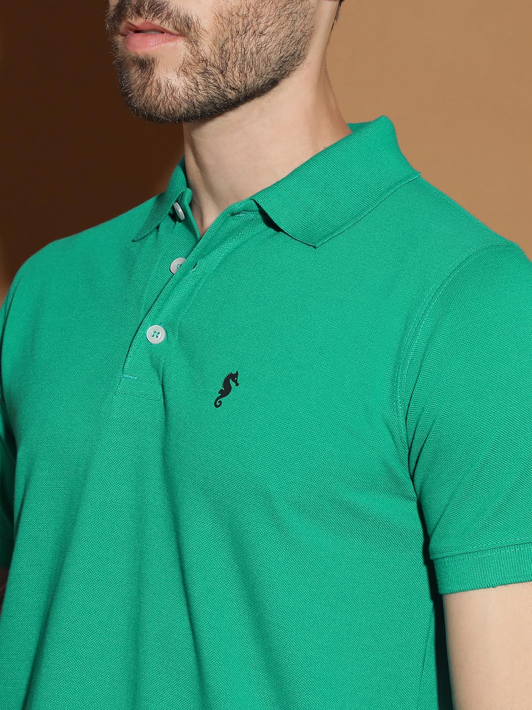 Men Polo Collar Casual Half Sleeve Textured T-Shirt