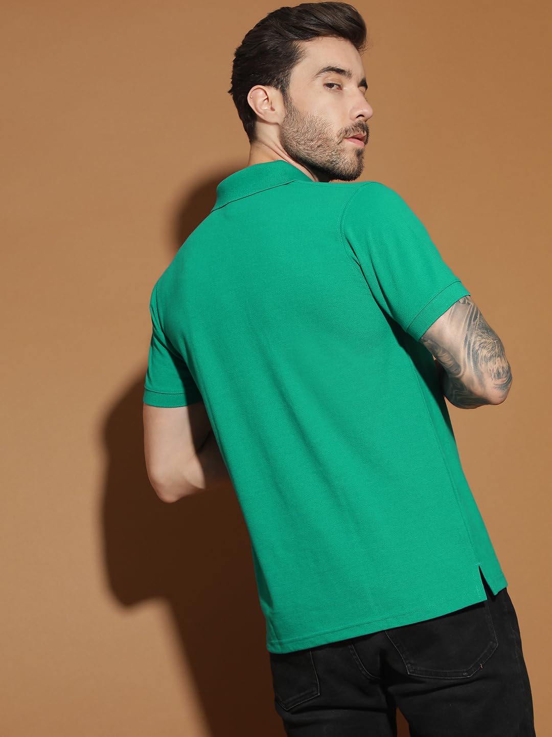 Men Polo Collar Casual Half Sleeve Textured T-Shirt