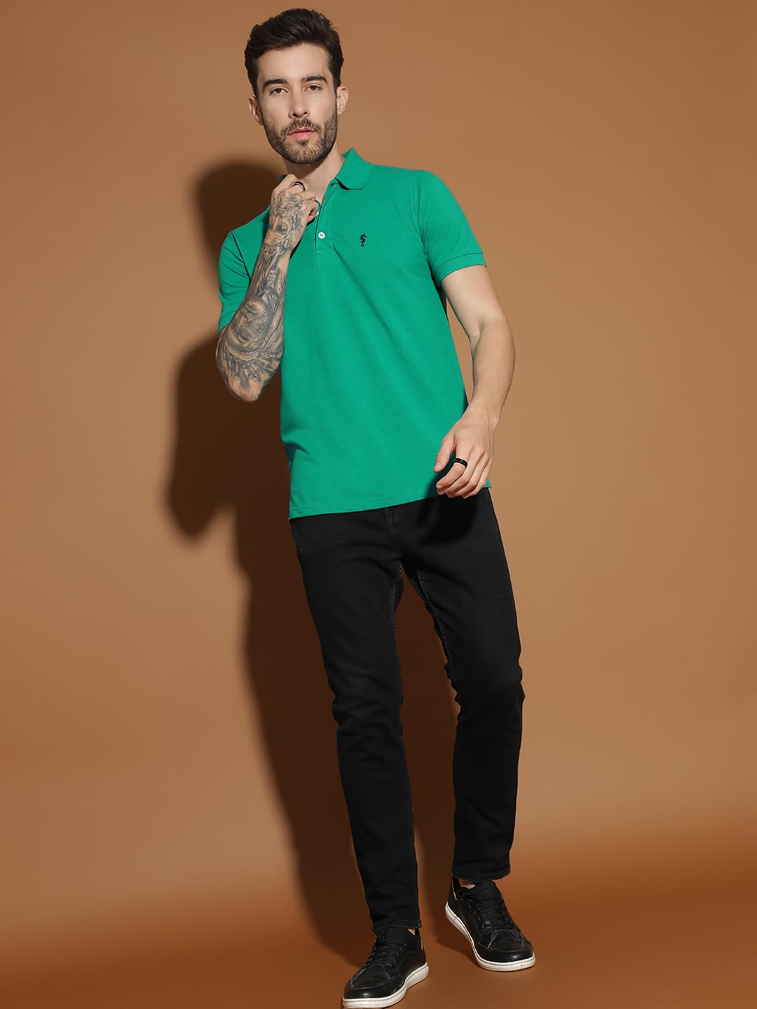 Men Polo Collar Casual Half Sleeve Textured T-Shirt