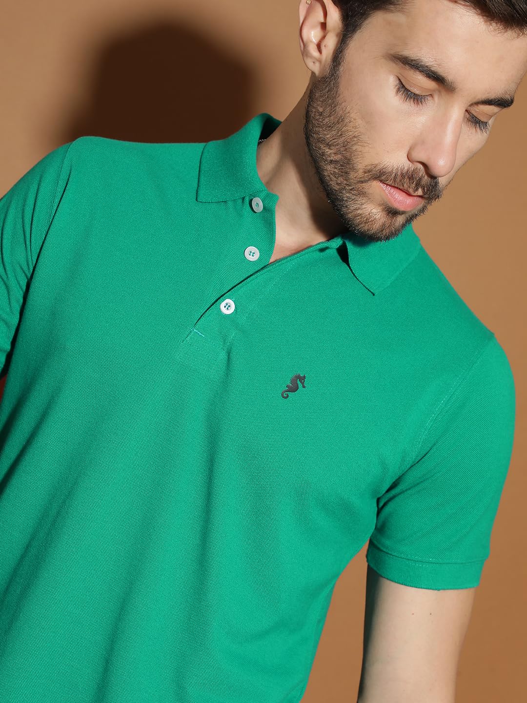 Men Polo Collar Casual Half Sleeve Textured T-Shirt