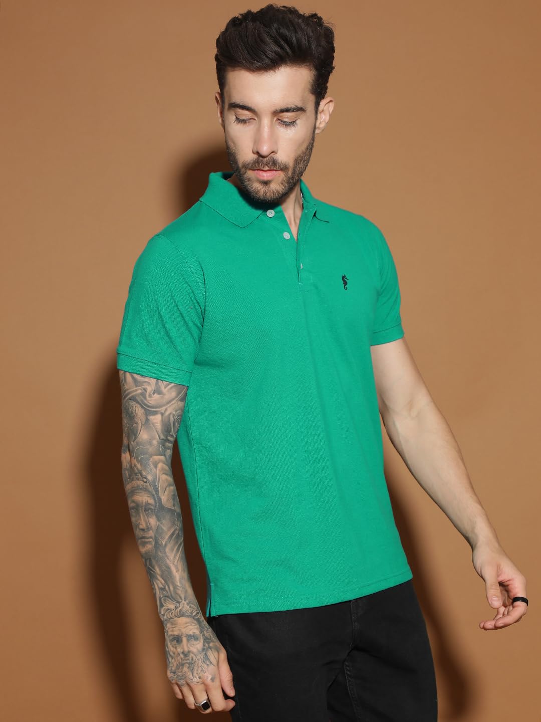 Men Polo Collar Casual Half Sleeve Textured T-Shirt