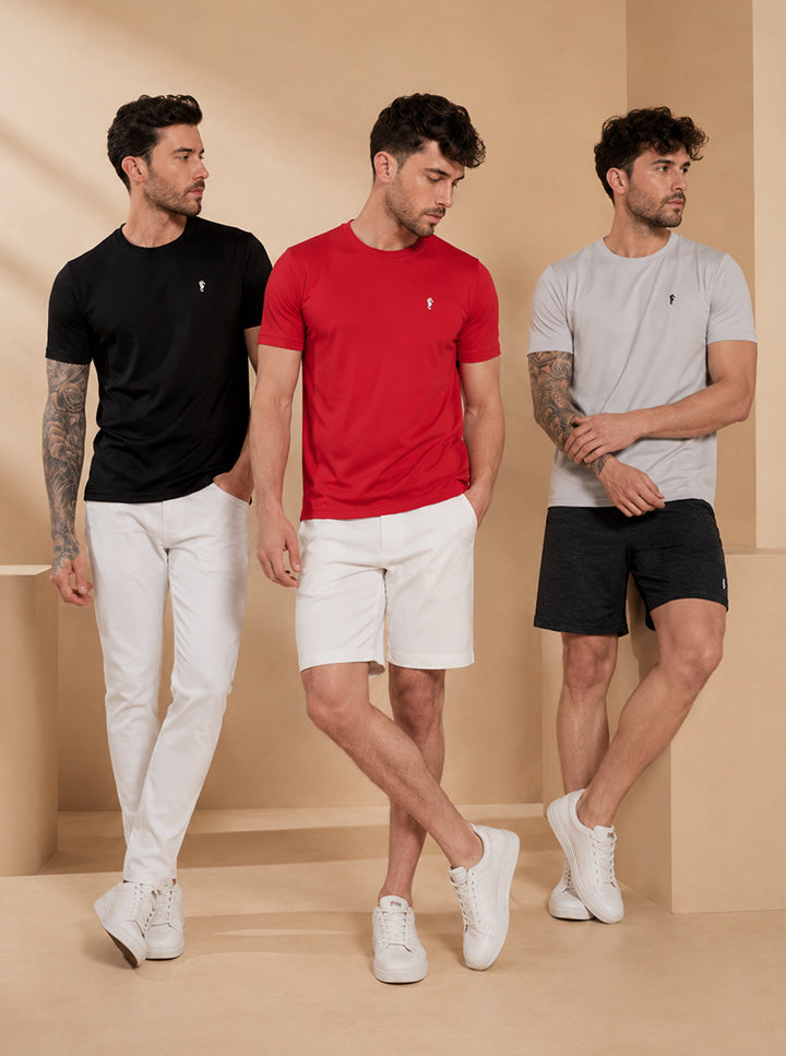 Men's Solid Round Neck Polyester T-Shirt (Pack of 3)