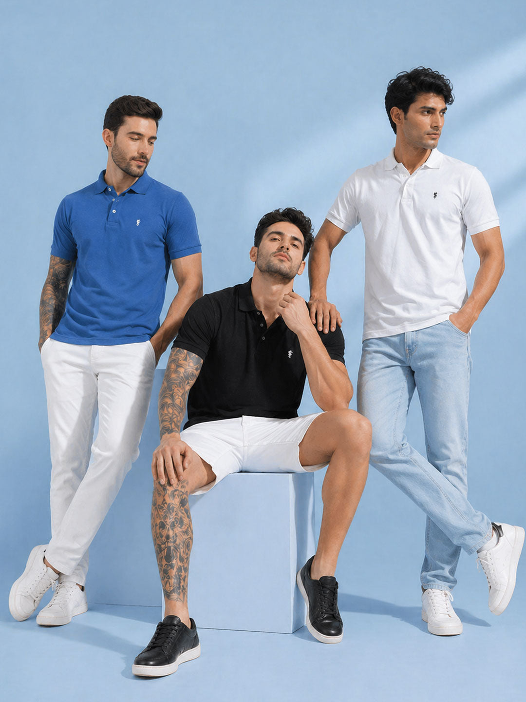 Men’s Textured Polo Collar T-Shirt Combo (Pack of 3)