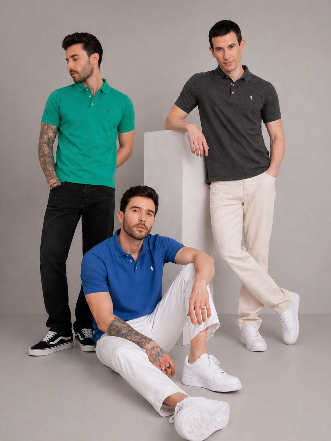 Men’s Textured Polo Collar T-Shirt Combo (Pack of 3)