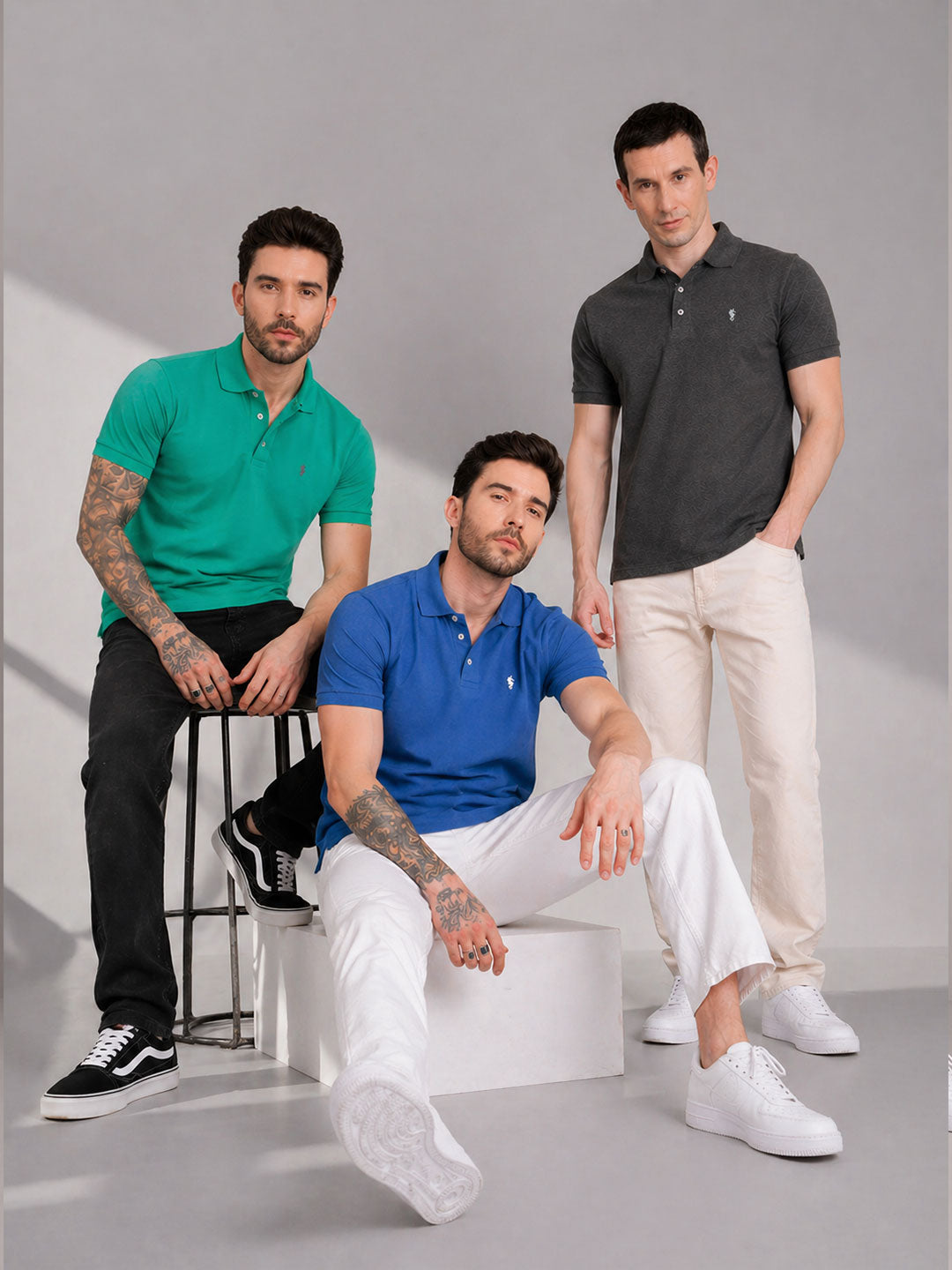 Men’s Textured Polo Collar T-Shirt Combo (Pack of 3)