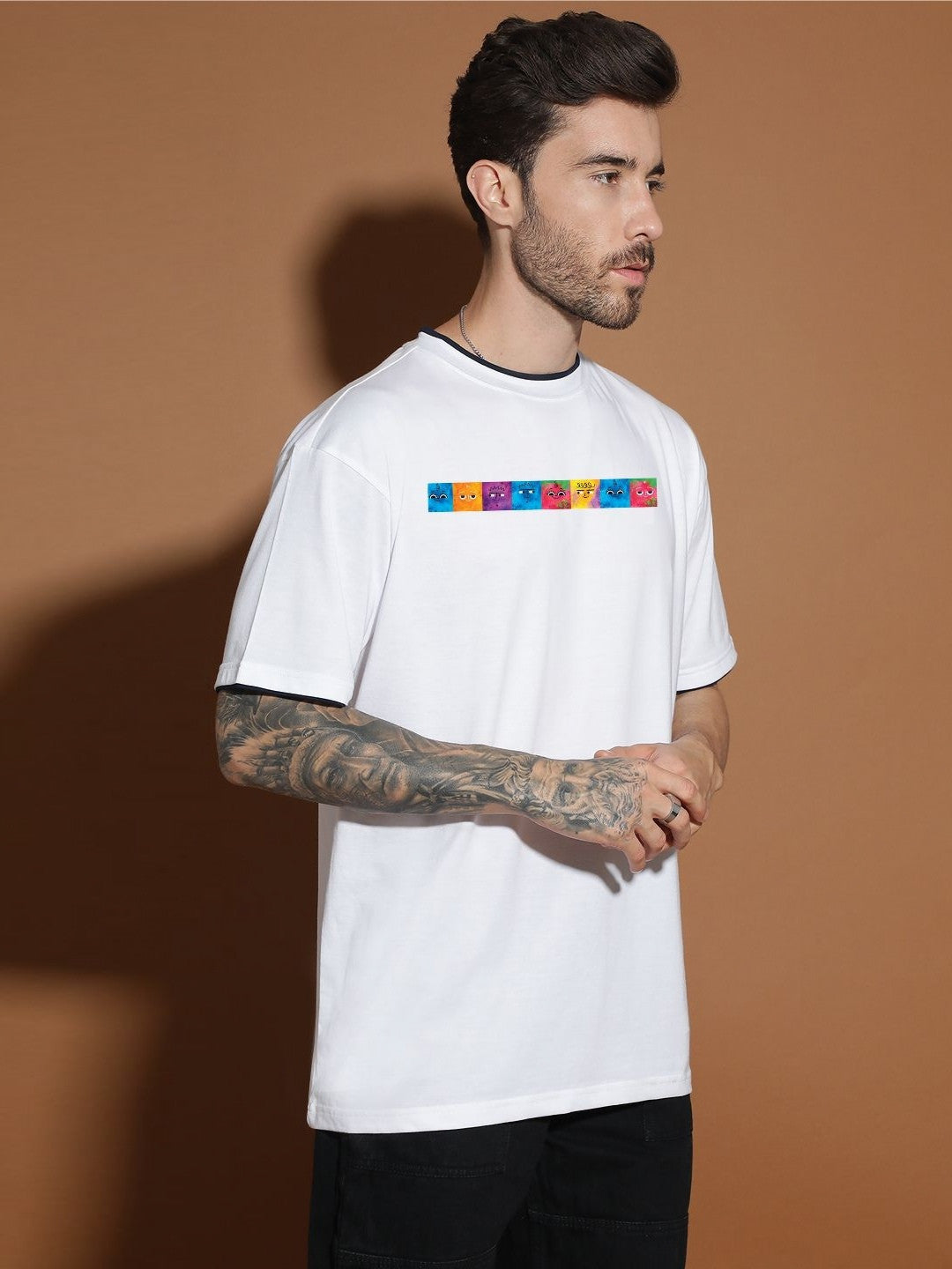 Men Graphic Printed Round Neck Cotton Oversized T-shirt