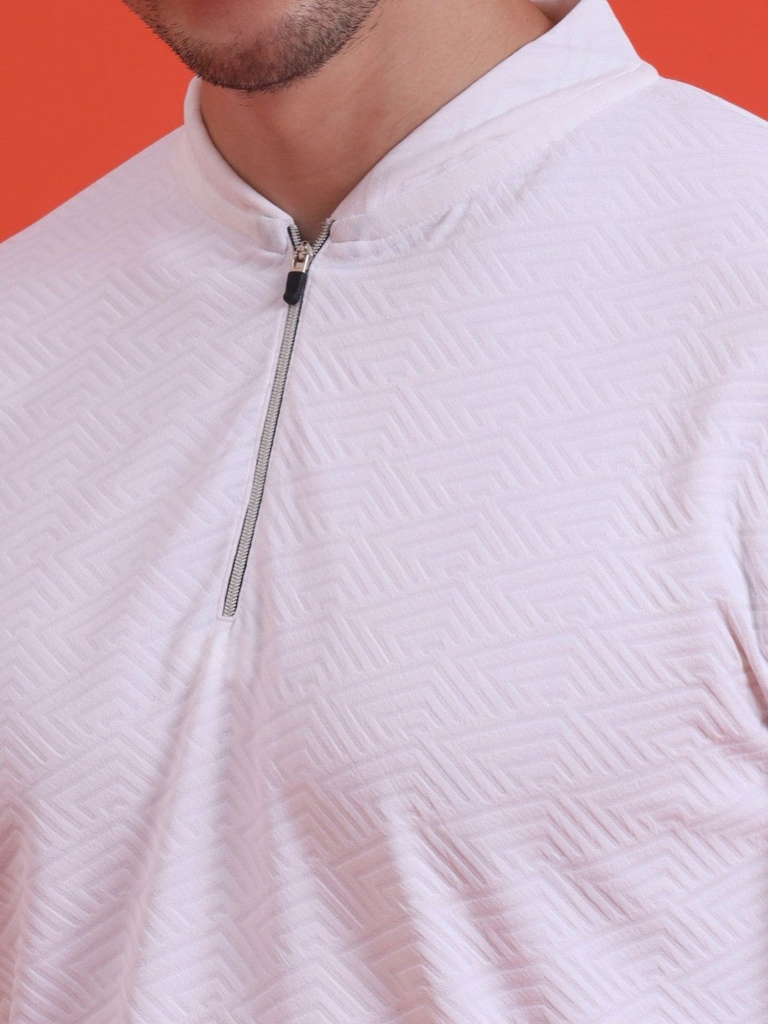 Men Mandarin Collar Tee Casual Wear Half Sleeve Polyester Textured T-shirt