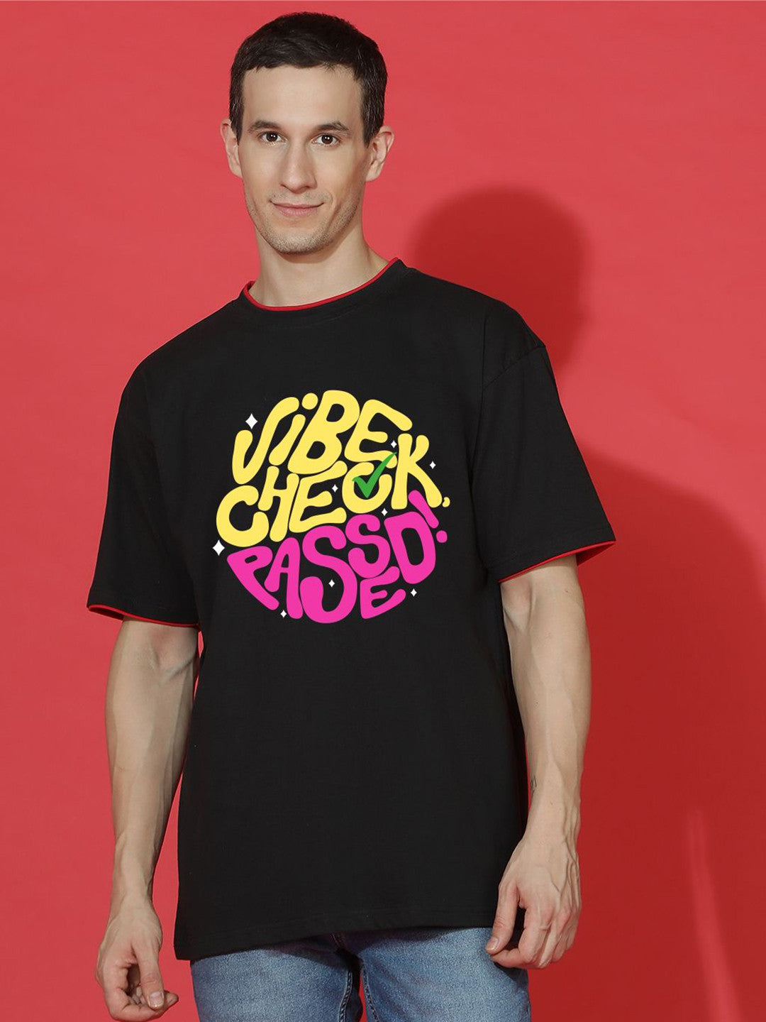 Men Typography Printed Round Neck Cotton Oversized T-shirt
