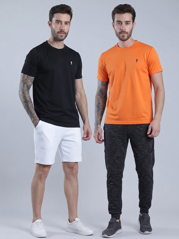 Men's Solid Round Neck Polyester T-Shirt (Pack of 2)