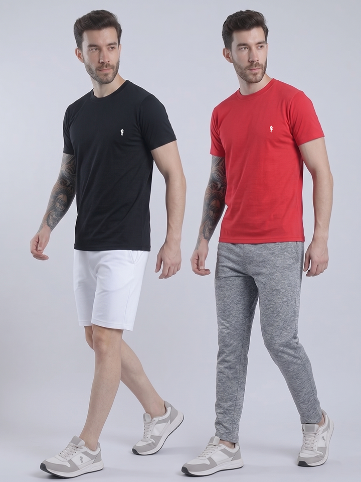 Men's Solid Round Neck Polyester T-Shirt (Pack of 2)