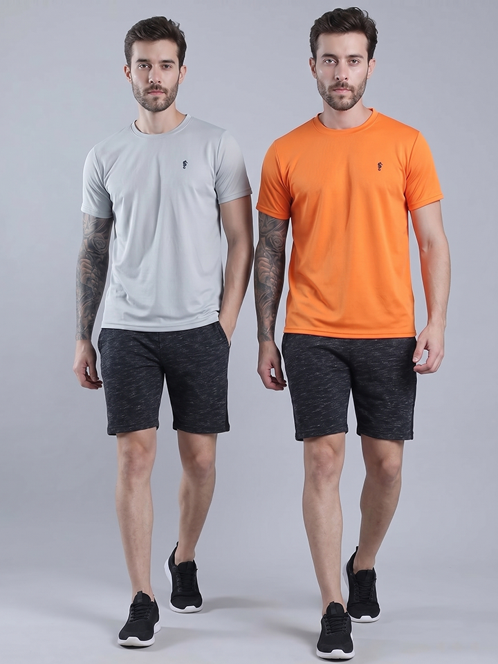 Men's Solid Round Neck Polyester T-Shirt (Pack of 2)