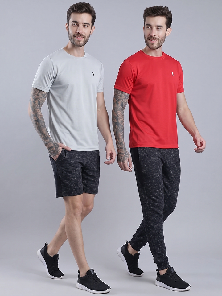 Men's Solid Round Neck Polyester T-Shirt (Pack of 2)