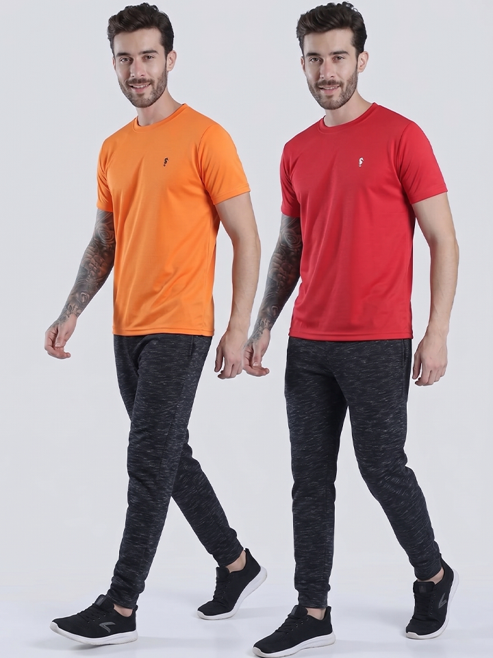 Men's Solid Round Neck Polyester T-Shirt (Pack of 2)