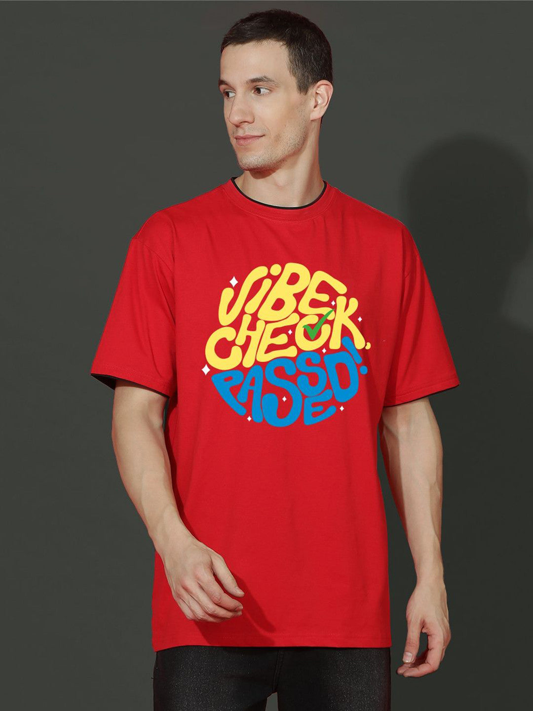 Men Typography Printed Round Neck Cotton Oversized T-shirt