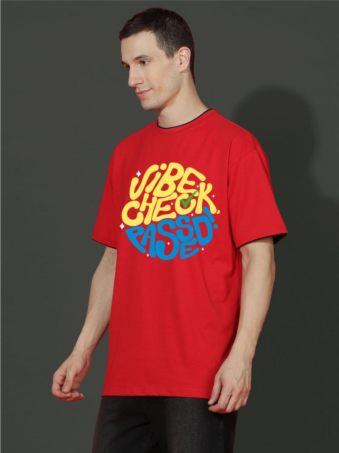 Men Typography Printed Round Neck Cotton Oversized T-shirt