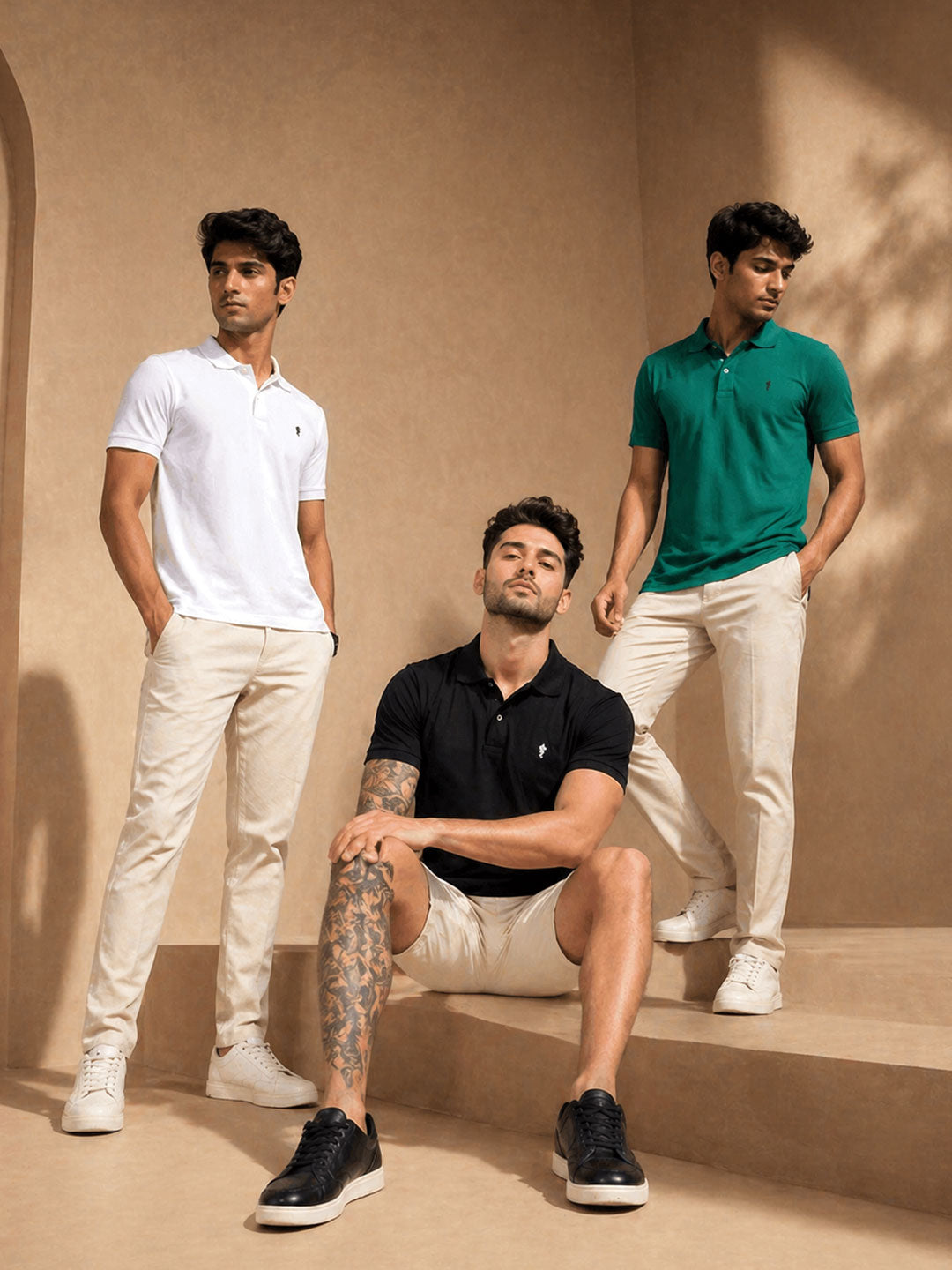Men’s Textured Polo Collar T-Shirt Combo (Pack of 3)