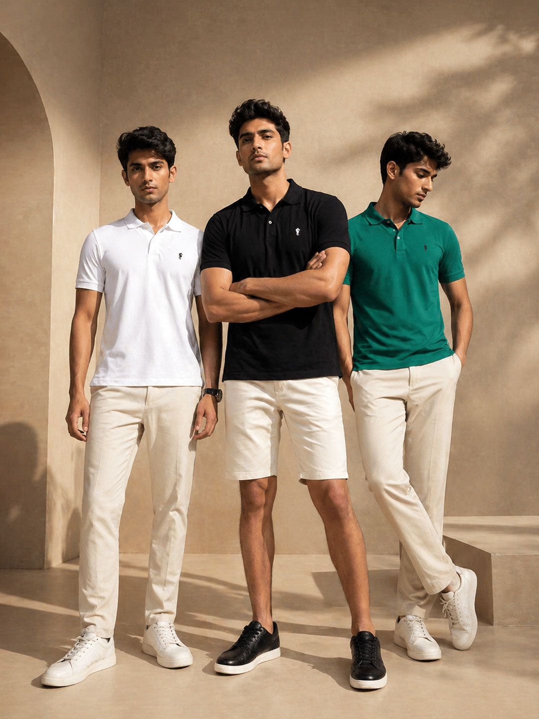 Men’s Textured Polo Collar T-Shirt Combo (Pack of 3)